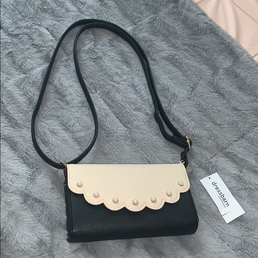 Black and Cream with Pearl Details Crossbody